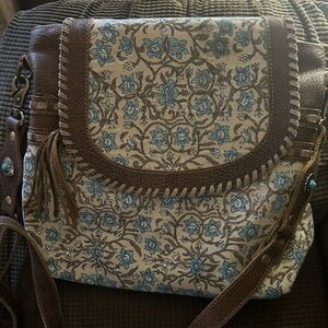 Floral Patterned Brown and Blue Women's Myra Bag